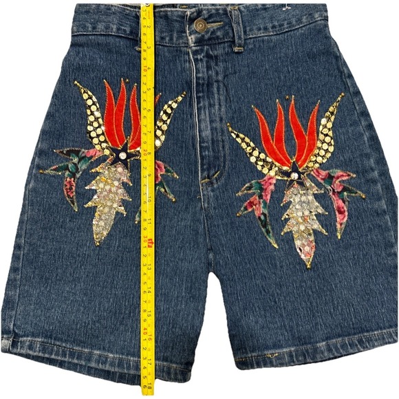 Rare Vintage Watch LA Blue Denim High Waisted MOM Jean Shorts 7/8 Boho Festival - Picture 3 of 12